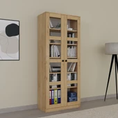 Midoser Lucas Cam Kapaklı Vitrin - Büfe - Kitaplık ve Çok Amaçlı Dolap ( AYARLANABİLİR RAF ) Ceviz - Meşe - 3