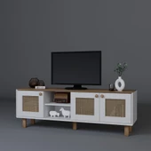 Midoser Bohem Serisi Garden Meşe - Beyaz Pvc Hasır Desen Tv Ünitesi - 6