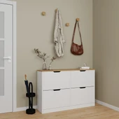Midoser Nisan Düşer Kapak 4 Bölmeli Ayakkabılık Beyaz-ceviz 120 Cm - 2