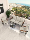 Modern Serisi Bahçe Takımı, Bahçe Mobilyası, Metal Koltuk Takımı - 3+1+1 Sehpalı - Bendir Krem - 1