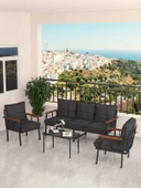 Modern Serisi Bahçe Takımı, Bahçe Mobilyası, Metal Koltuk Takımı - 3+1+1 Sehpalı - Bendir Antrasit - 2