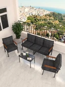 Modern Serisi Bahçe Takımı, Bahçe Mobilyası, Metal Koltuk Takımı - 3+1+1 Sehpalı - Bendir Antrasit - 1