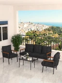 Modern Serisi Bahçe Takımı, Bahçe Mobilyası, Metal Koltuk Takımı - 3+1+1 Sehpalı - Bendir Siyah - 1