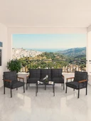 Modern Serisi Bahçe Takımı, Bahçe Mobilyası, Metal Koltuk Takımı - 3+1+1 Sehpalı - Bendir Antrasit - 3