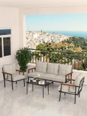 Modern Serisi Bahçe Takımı, Bahçe Mobilyası, Metal Koltuk Takımı - 3+1+1 Sehpalı - Bendir Krem - 2