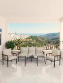 Modern Serisi Bahçe Takımı, Bahçe Mobilyası, Metal Koltuk Takımı - 3+1+1 Sehpalı - Bendir Krem - 3