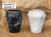 Beyaz desenli dekoratif seramik saksısı 27 X 17 CM - 1