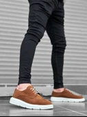 ET0003 Bağcıklı Süet Klasik Taba Beyaz Yüksek Taban Casual Erkek Ayakkabı - 2