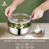Amboss SteelBox 2 Parça Paslanmaz Çelik Şeffaf Kapaklı Saklama Kabı 18 cm - 1