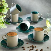 Schafer Aurora 6 Kişilik Kahve Fincan Seti 12 Parça-Gri/Yeşil - 1