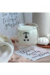 Sevimli Ayı Çift Cidarlı Esperesso Magnolia Süt Kahve Su Kupa Borosilikat Bardak - 2