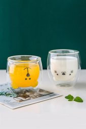 Sevimli Ayı Çift Cidarlı Esperesso Magnolia Süt Kahve Su Kupa Borosilikat Bardak - 4