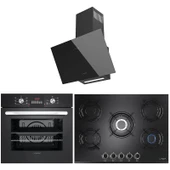 Lanova Crystal 3207B01 - G17402-101 - 3220B6 5'li Siyah Cam Ankastre Set - 1