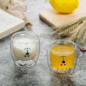 2 Adet Sevimli Ayı Çift Cidarlı Esperesso Magnolia Süt Kahve Su Kupa Borosilikat Bardak - 1