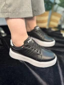 Günlük Kadın Spor Ayakkabı Ortopedik Vegan Deri Bağcık Hafif Kalın Yüksek Taban Yürüyüş Sneaker 102 - 5