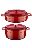 Lava Trendy Döküm 2 Li Tencere Set 28cm Derin Basık Kırmızı - 2