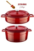 Lava Trendy Döküm 2 Li Tencere Set 28cm Derin Basık Kırmızı - 1