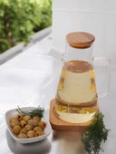 Miraçer Borosilikat Bambu Vakum Kapaklı Sürahi Yağlık Sirkelik Takımı 2 Parça 1000 ml+1000 ml - 1
