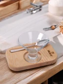 Miraçer Ahsap standlı dondurma sunum takımı(tatlı kaşığı ve dondurma kasesi) Lav crema kase, sunum tepsisi - 4
