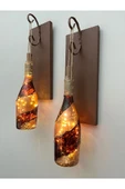 Led Işıklı Ahşap Kahverengi Vitray Cam Salon Bar Bahçe Dekoru Şampanya Şişesi Aplik 2'li Set - 3