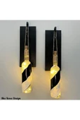 Led Işıklı Ahşap Siyah Renkli Vitray Cam Salon Bar Bahçe Dekoru Şarap Şişesi Duvar Aplik 2'li Set - 4