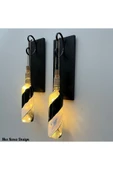 Led Işıklı Ahşap Siyah Renkli Vitray Cam Salon Bar Bahçe Dekoru Şarap Şişesi Duvar Aplik 2'li Set - 3