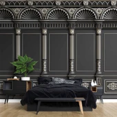 3D Siyah Panel Altın Motif ve Sütun Duvar Kağıdı Baskı - 2