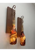 Led Işıklı Ahşap Kahverengi Vitray Cam Salon Bar Bahçe Dekoru Şampanya Şişesi Aplik 2'li Set - 1