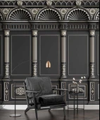 3D Siyah Panel Altın Motif ve Sütun Duvar Kağıdı Baskı - 6