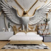 3D Kabartma Beyaz Altın Kartal Duvar Kağıdı Baskı thumbnail 2