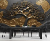 3D Kabartma Siyah Altın Ağaç Duvar Kağıdı Baskı thumbnail 5