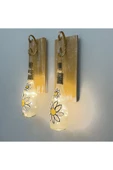 Peri Led Işıklı Sarı Ahşap Renkli Vitray Cam Salon Bar Bahçe Dekoru Şampanya Şişesi Aplik 2'li Set - 3