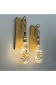 Peri Led Işıklı Sarı Ahşap Renkli Vitray Cam Salon Bar Bahçe Dekoru Şampanya Şişesi Aplik 2'li Set - 1