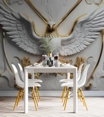3D Kabartma Beyaz Altın Kartal Duvar Kağıdı Baskı thumbnail 5