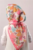 Şarabi Dijital Baskılı Çocuk Tesettür Eşarp Pamuk Polyester Renkli Kalp Desenli 6003_08 thumbnail 2