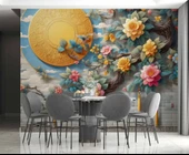 3 Boyutlu Kabartma Çiçek Dekorlu Duvar Kağıdı Baskı thumbnail 5