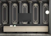 3 Boyutlu Siyah Panel Altın Sütun ve Motif Duvar Kağıdı Baskı - 3