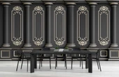 3 Boyutlu Siyah Panel Altın Sütun ve Motif Duvar Kağıdı Baskı - 5