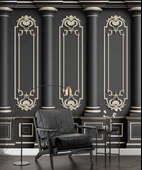 3 Boyutlu Siyah Panel Altın Sütun ve Motif Duvar Kağıdı Baskı - 6