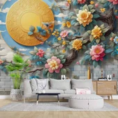 3 Boyutlu Kabartma Çiçek Dekorlu Duvar Kağıdı Baskı thumbnail 1