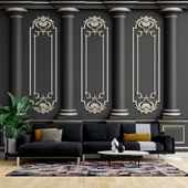 3 Boyutlu Siyah Panel Altın Sütun ve Motif Duvar Kağıdı Baskı - 1