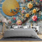 3 Boyutlu Kabartma Çiçek Dekorlu Duvar Kağıdı Baskı thumbnail 2