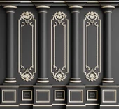 3 Boyutlu Siyah Panel Altın Sütun ve Motif Duvar Kağıdı Baskı - 7