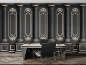 3 Boyutlu Siyah Panel Altın Sütun ve Motif Duvar Kağıdı Baskı - 4