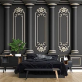 3 Boyutlu Siyah Panel Altın Sütun ve Motif Duvar Kağıdı Baskı - 2