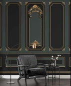 3 Boyutlu Siya ve Yeşil Panel Altın Motif Duvar Kağıdı Baskı thumbnail 7