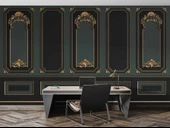 3 Boyutlu Siya ve Yeşil Panel Altın Motif Duvar Kağıdı Baskı thumbnail 4