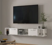 T006 Viero Mermer Desenli Duvara Monte TV Ünitesi – 160 cm, Kapaklı Raflı, Beyaz - 2