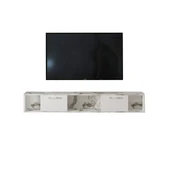 T006 Viero Mermer Desenli Duvara Monte TV Ünitesi – 160 cm, Kapaklı Raflı, Beyaz - 7