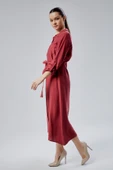Bordo Regular Fit Kuşak Kemerli Gömlek Elbise - 8